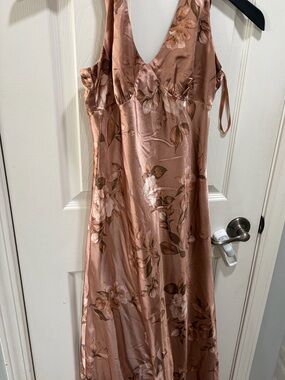 Satin Floral Slip Dress in Rose Brown